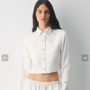 Aritzia White Cropped Button-Front Jacket